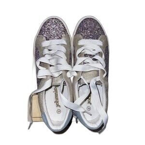 Boden Johnnie B Purple Silver Gold Glitter "Flat Form" Sneakers Lace-Up size 42